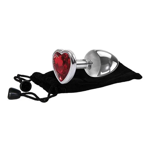 Adam Eve Heart Gem Metal Anal Plug Large RedChrome Adam Eve Male Sex Toys