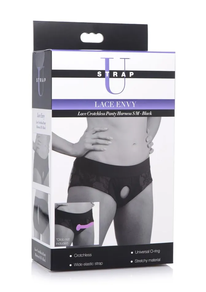 Female Sex Toys STRAP U Strap U Lace Envy Black Crotchless Panty Harness SM